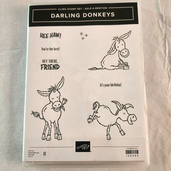 Stampin Up Darling Donkeys Rubber Stamp Set 8 Stamps Birthday Friend - Picture 1 of 2